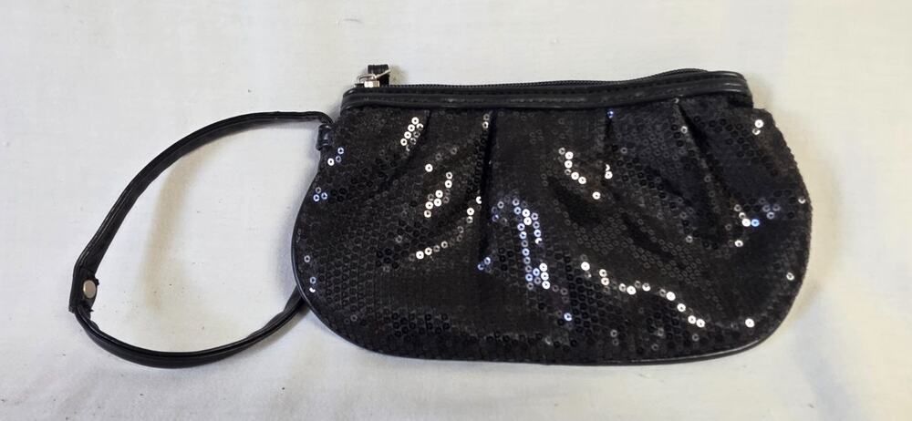 Black Sequin Wristlet Clutch Purse Handbag RN118230